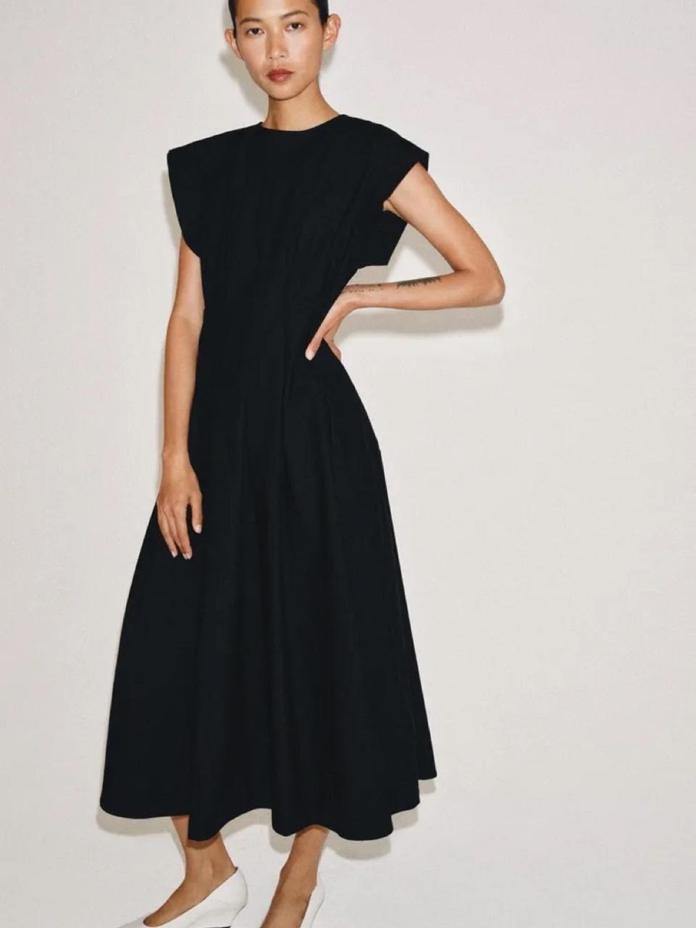 Zara Black Maxi Dress with Structured Shoulders